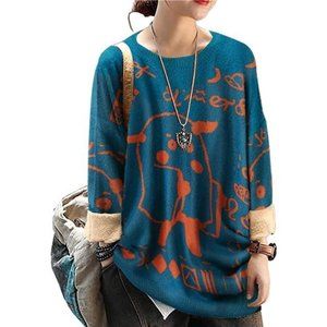 Oversized Pullover Sweaters Women Sweater Graphic Casual Loose Long Sleeve Knit